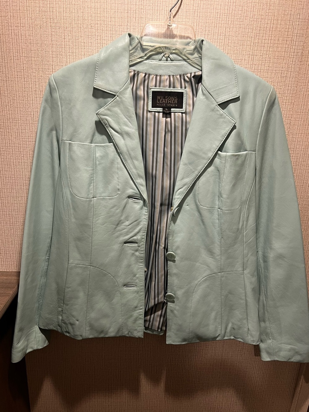 Wilsons Leather Pelle Studio Mint Green Genuine Leather Blazer Jacket large